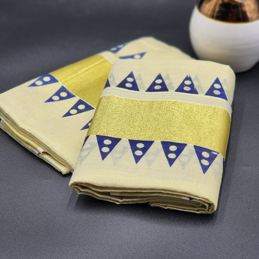 Set Mundu Temple design in Black or Blue