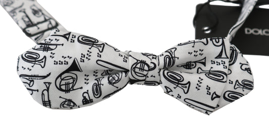 Dolce & Gabbana White Instruments Adjustable Neck Papillon Men Bow Tie Dolce & Gabbana