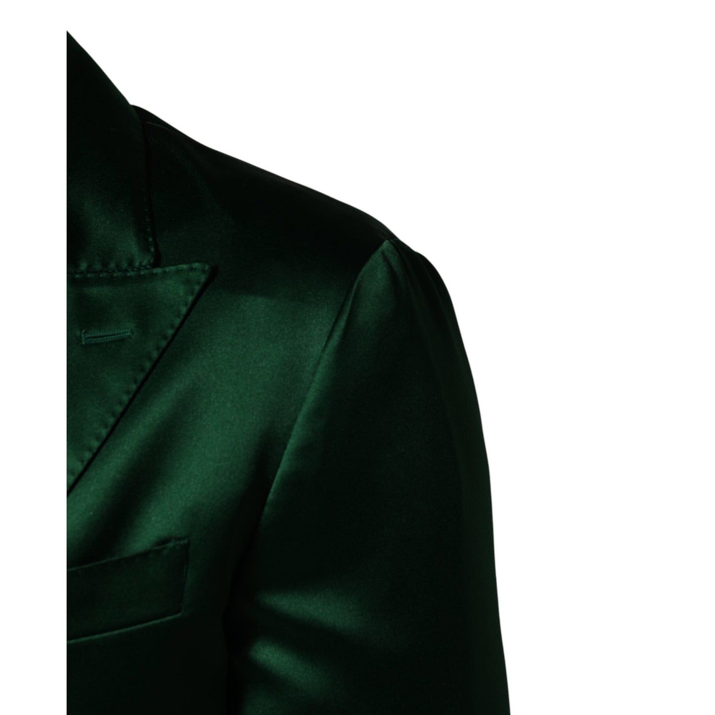 Dolce & Gabbana Green Satin Double Breasted Jacket Blazer