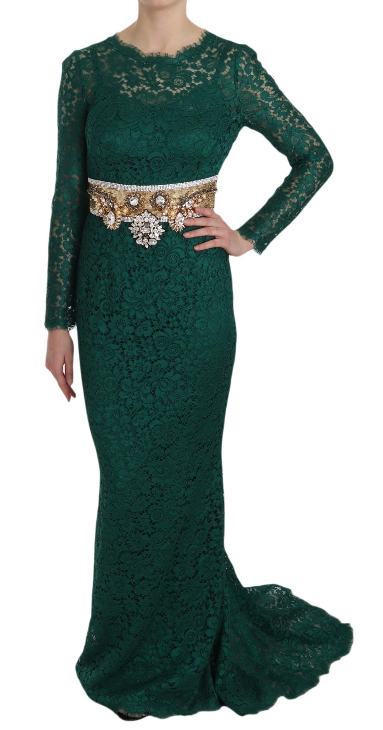 Dolce & Gabbana Crystal Gold Belt Lace Sheath Gown Dress Dolce & Gabbana