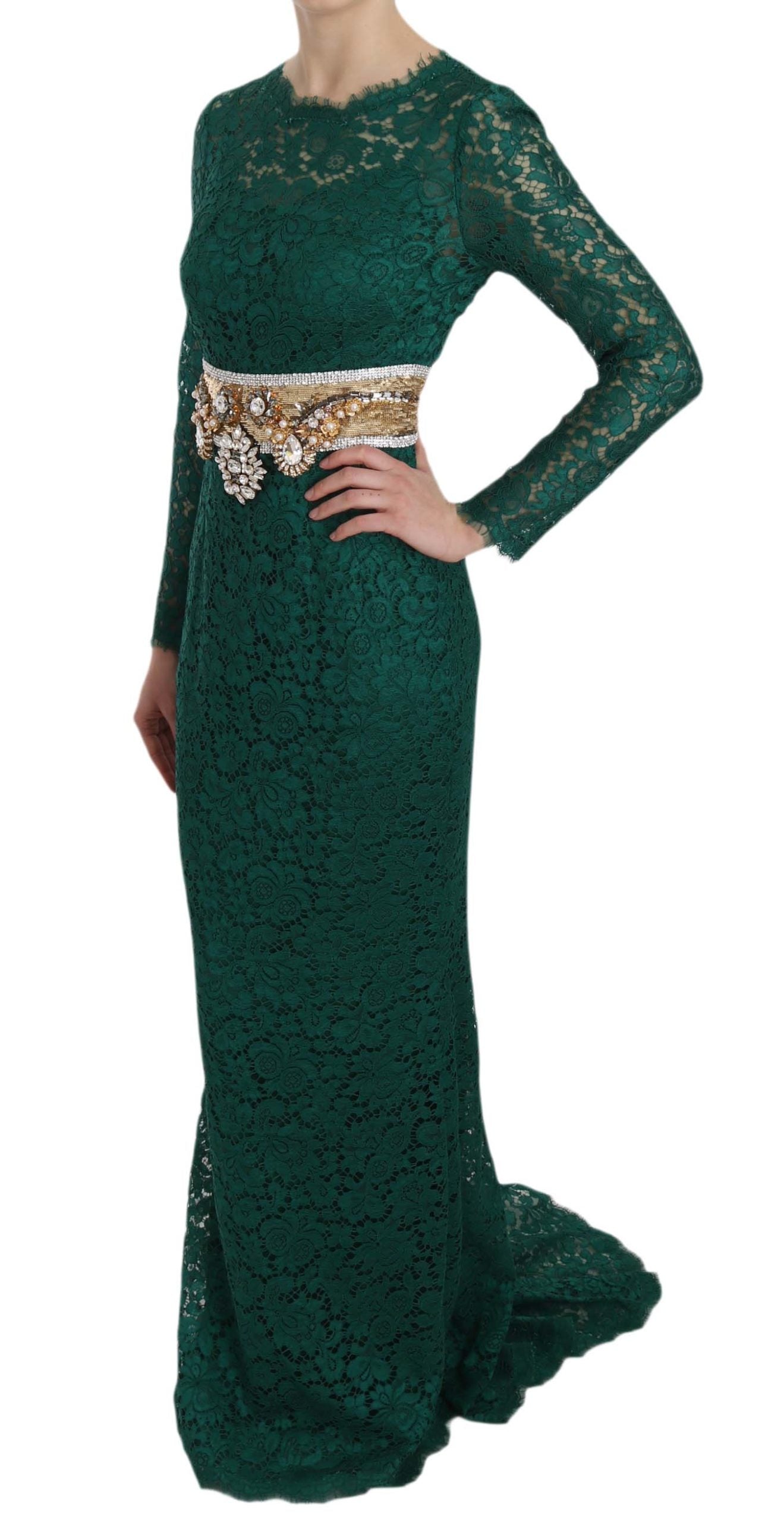 Dolce & Gabbana Crystal Gold Belt Lace Sheath Gown Dress Dolce & Gabbana