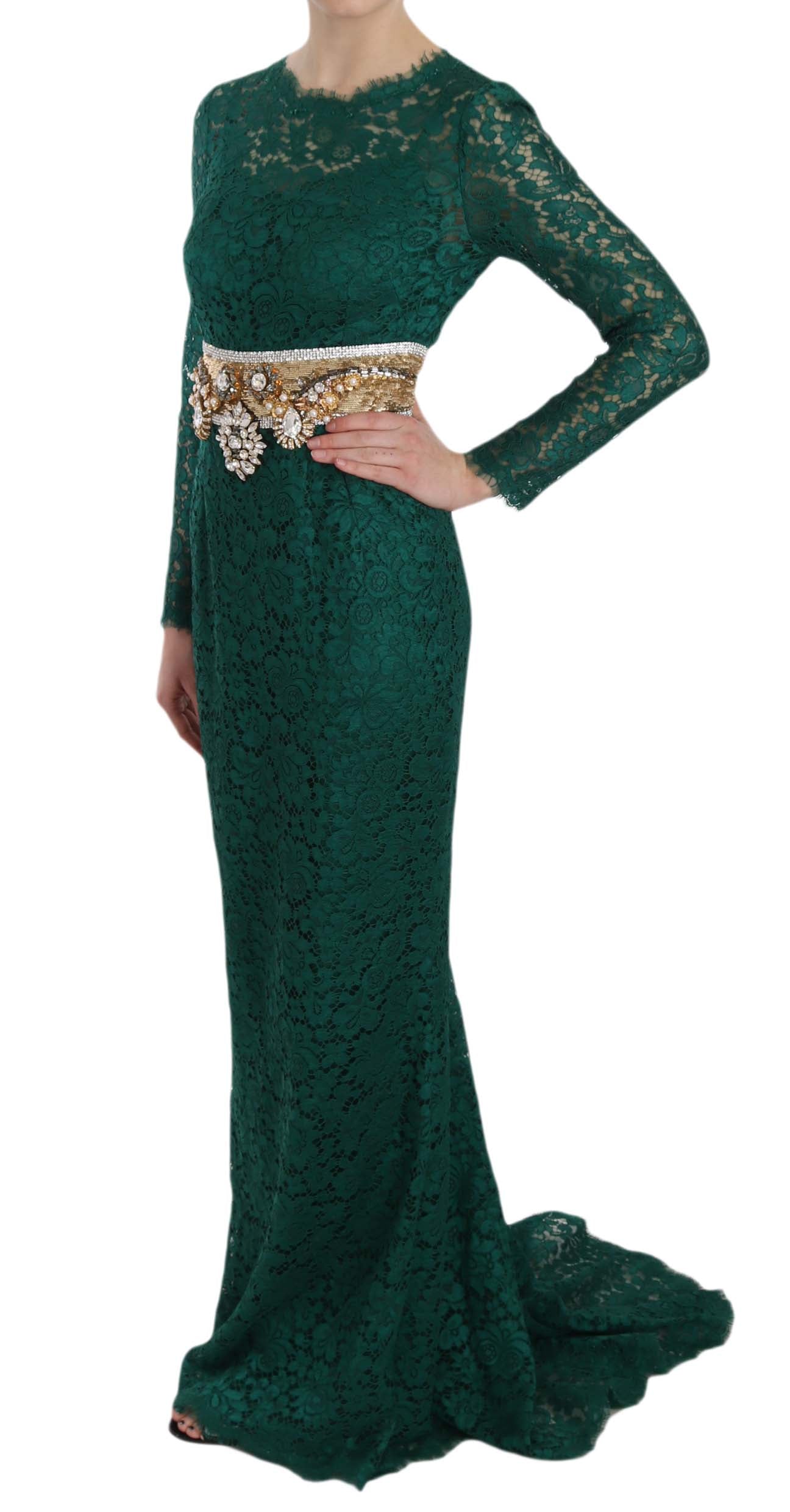 Dolce & Gabbana Crystal Gold Belt Lace Sheath Gown Dress Dolce & Gabbana