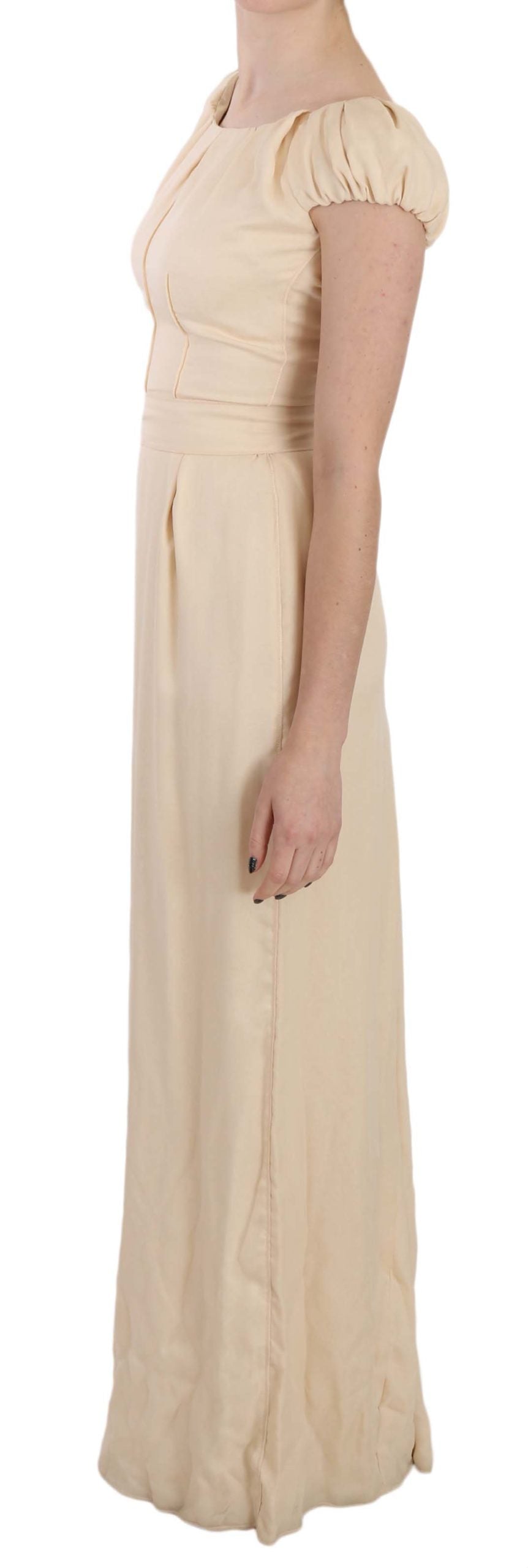 Dolce & Gabbana Beige Silk Column Cap Sleeve Gown Dress Dolce & Gabbana