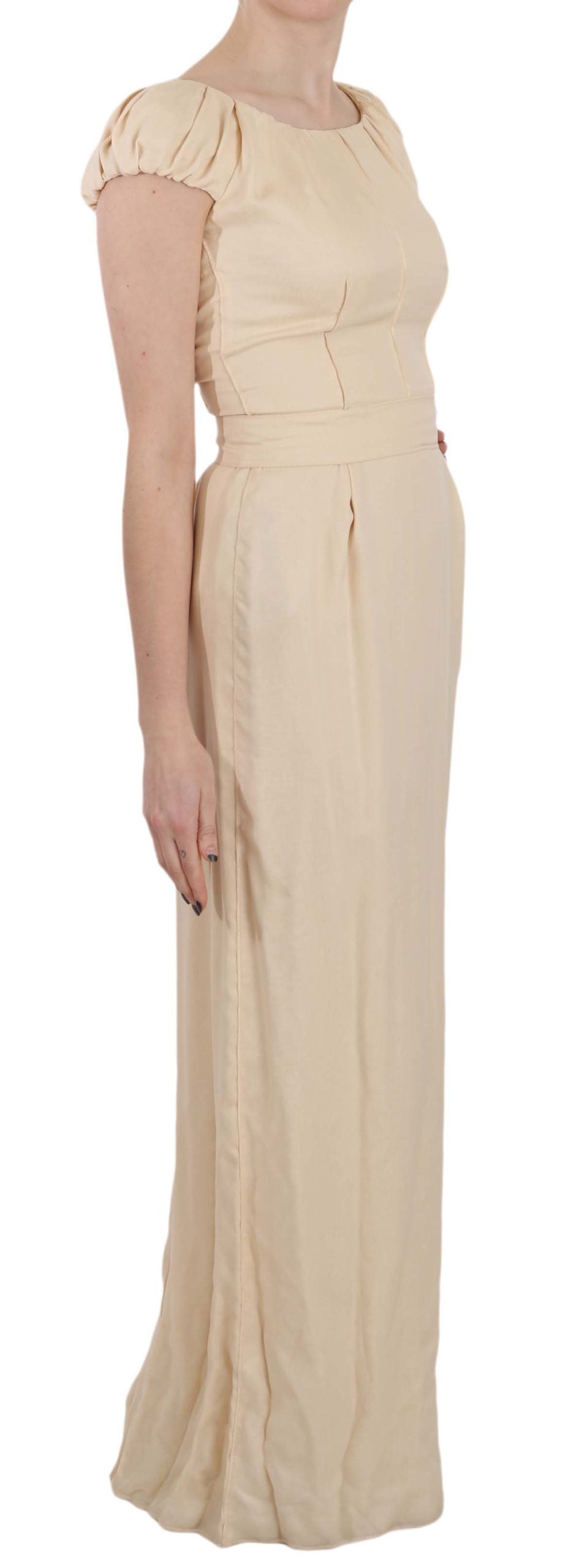 Dolce & Gabbana Beige Silk Column Cap Sleeve Gown Dress Dolce & Gabbana
