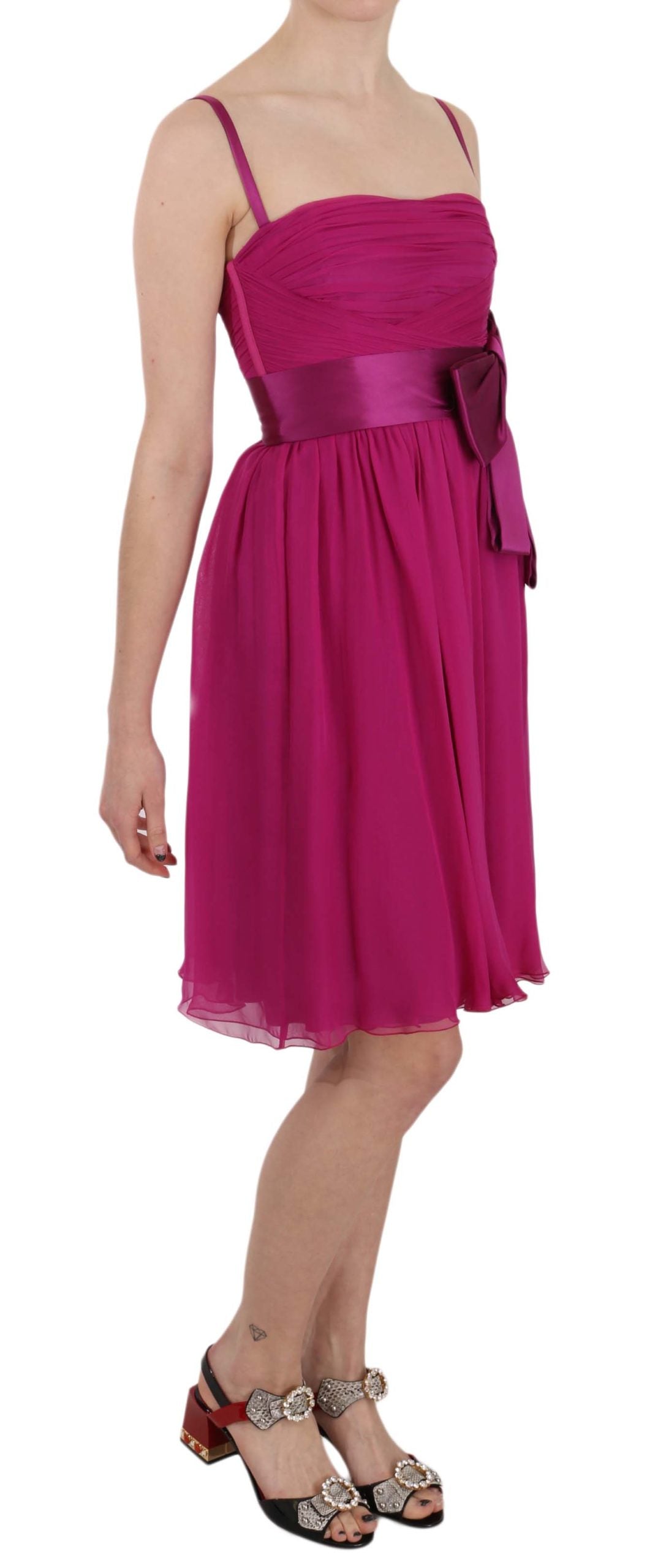 Dolce & Gabbana Fuchsia Pink Bow Silk Sleeveless Dress Dolce & Gabbana