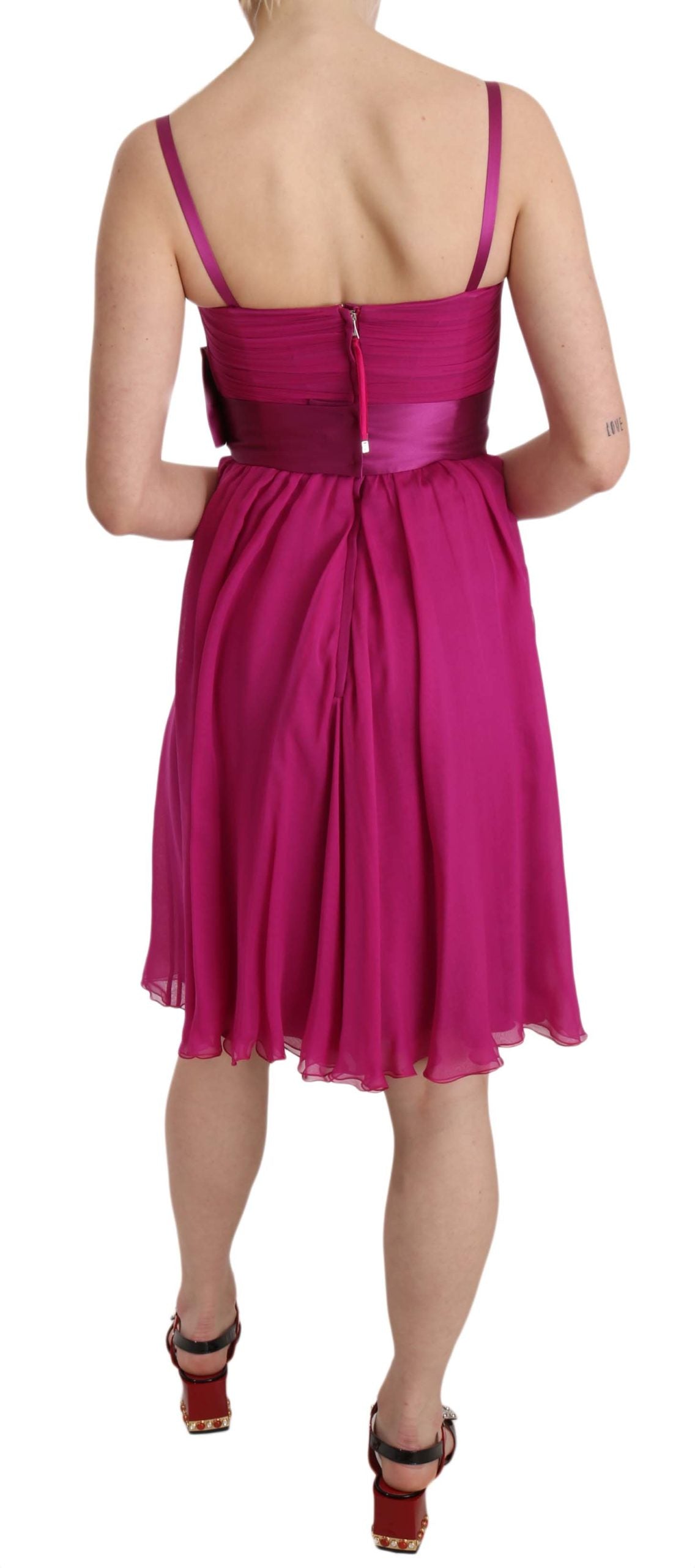 Dolce & Gabbana Fuchsia Pink Bow Silk Sleeveless Dress Dolce & Gabbana