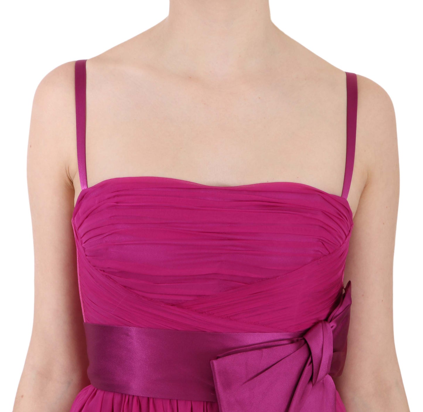 Dolce & Gabbana Fuchsia Pink Bow Silk Sleeveless Dress Dolce & Gabbana