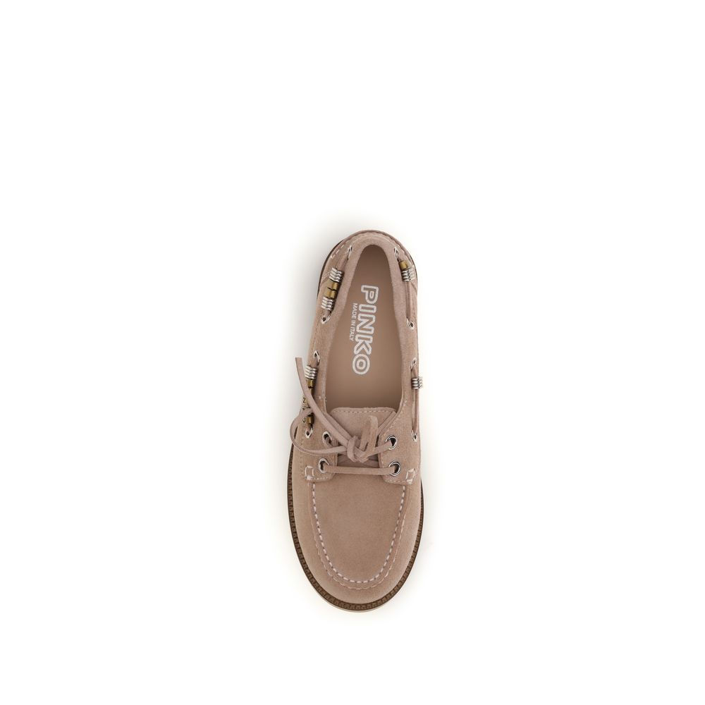 PINKO Beige Calf Leather Bos Taurus Slip-On Loafers PINKO
