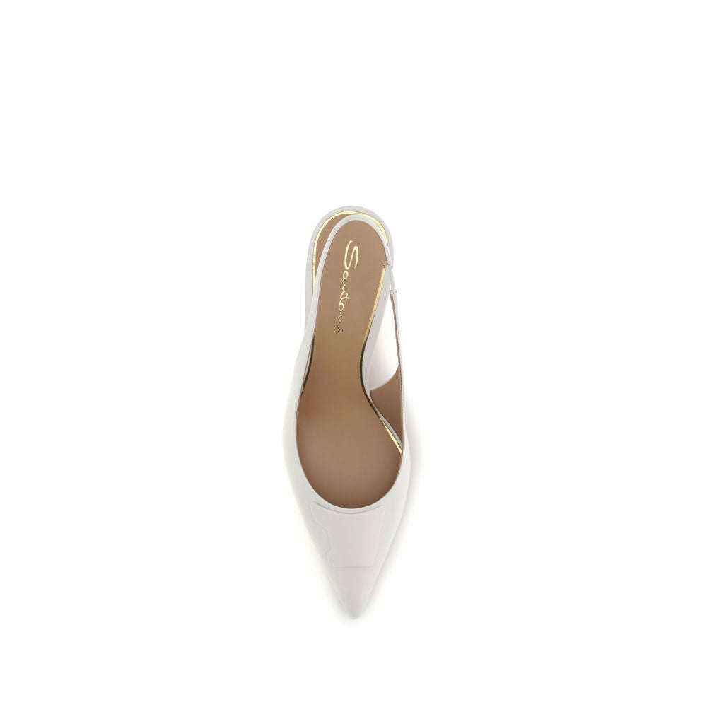 Santoni White Calf Leather Bos Taurus Mid Heel Pumps Santoni