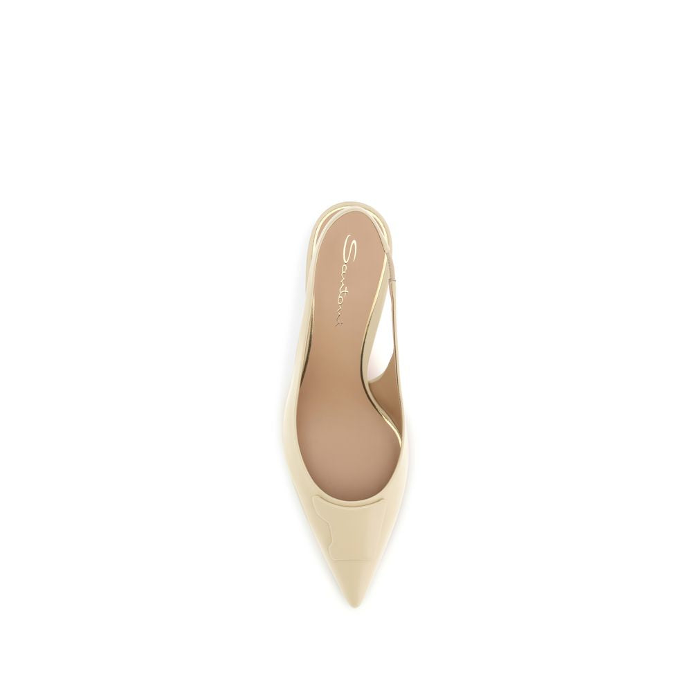 Santoni Beige Calf Leather Bos Taurus Mid Heel Pumps Santoni