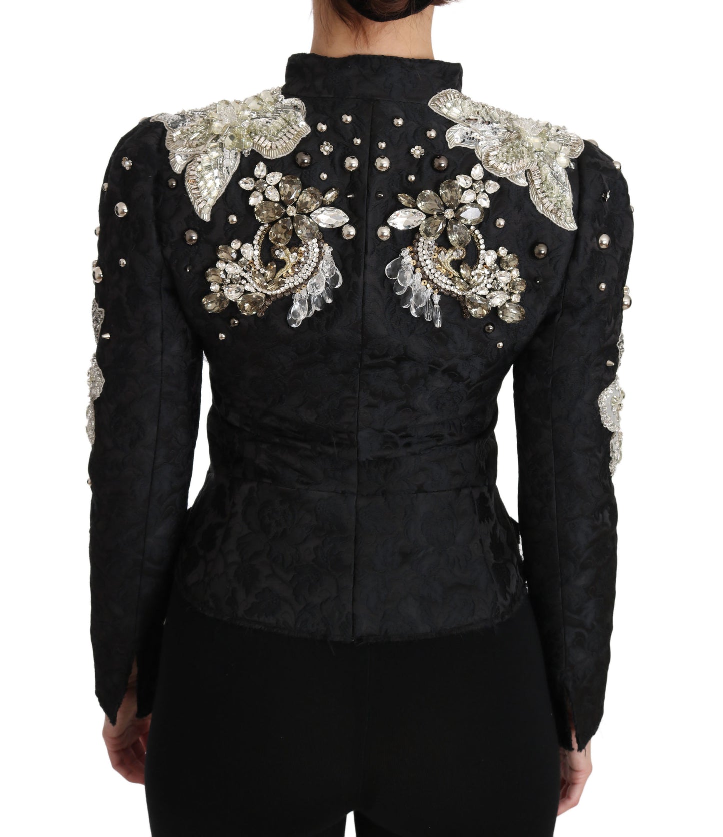 Dolce & Gabbana Black Jacquard Crystal Floral Jacket Dolce & Gabbana