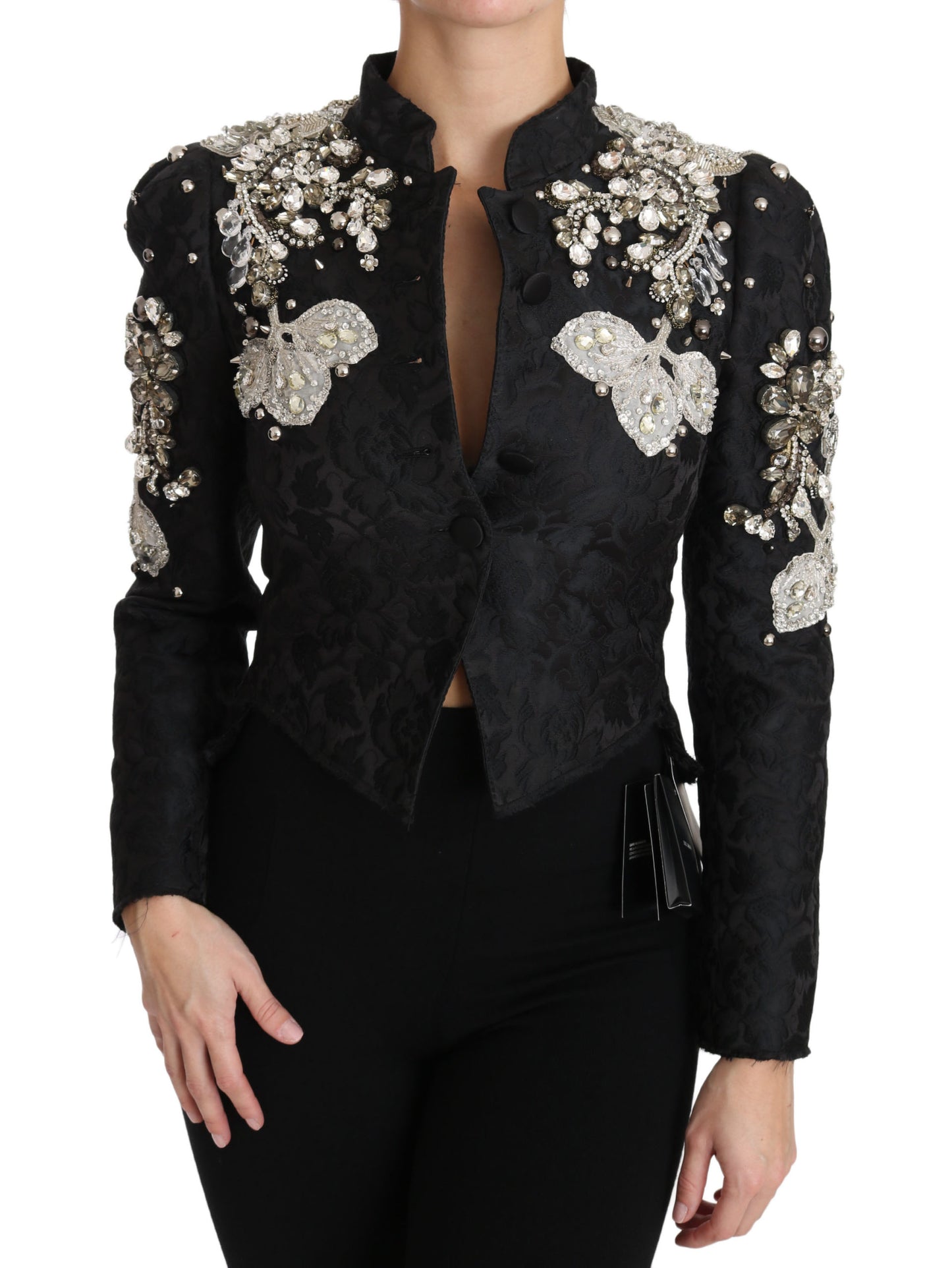 Dolce & Gabbana Black Jacquard Crystal Floral Jacket Dolce & Gabbana