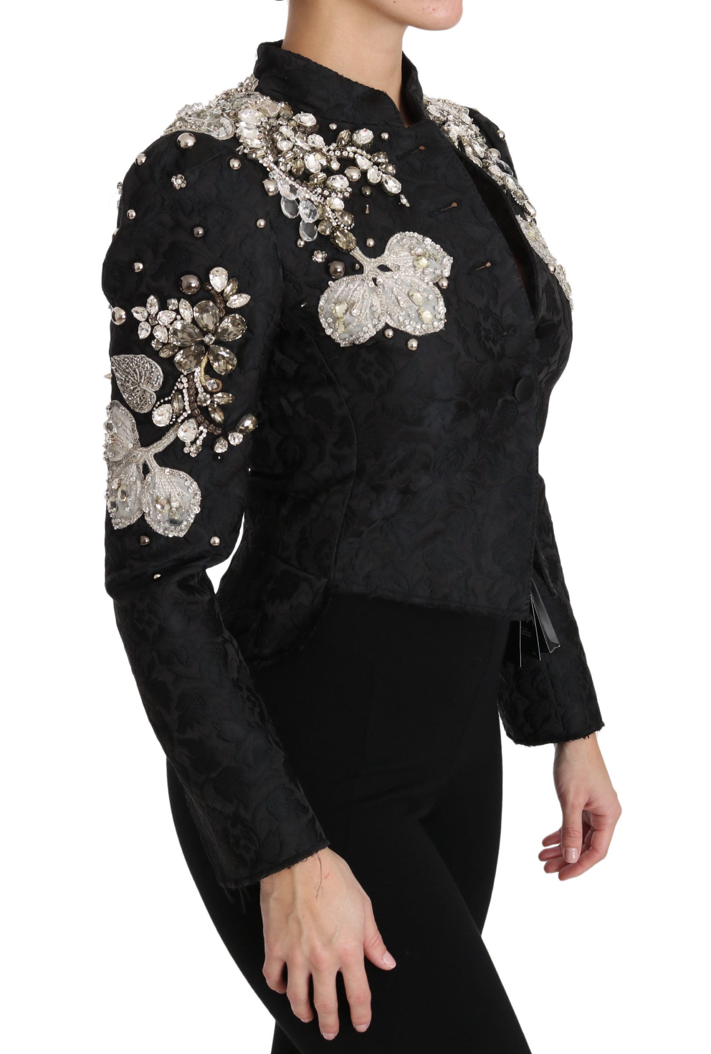 Dolce & Gabbana Black Jacquard Crystal Floral Jacket Dolce & Gabbana