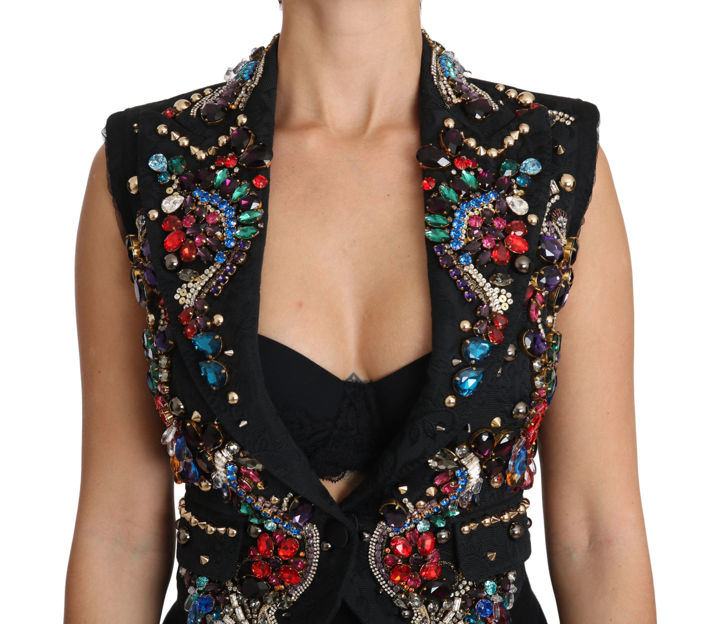 Dolce & Gabbana Black Crystal Sicily Vest Waistcoat Dolce & Gabbana