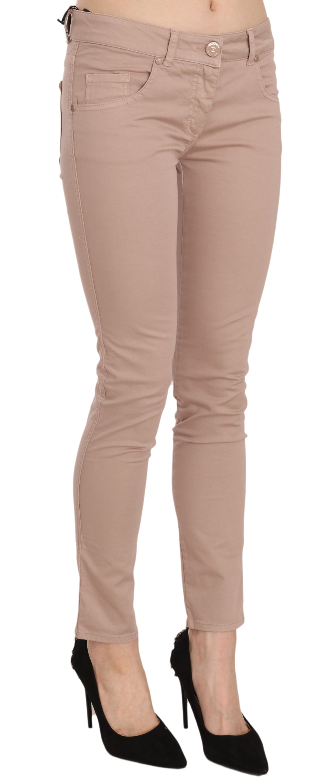 CRISTINAEFFE Brown Low Waist Slim Fit Skinny Cotton Pants CRISTINAEFFE