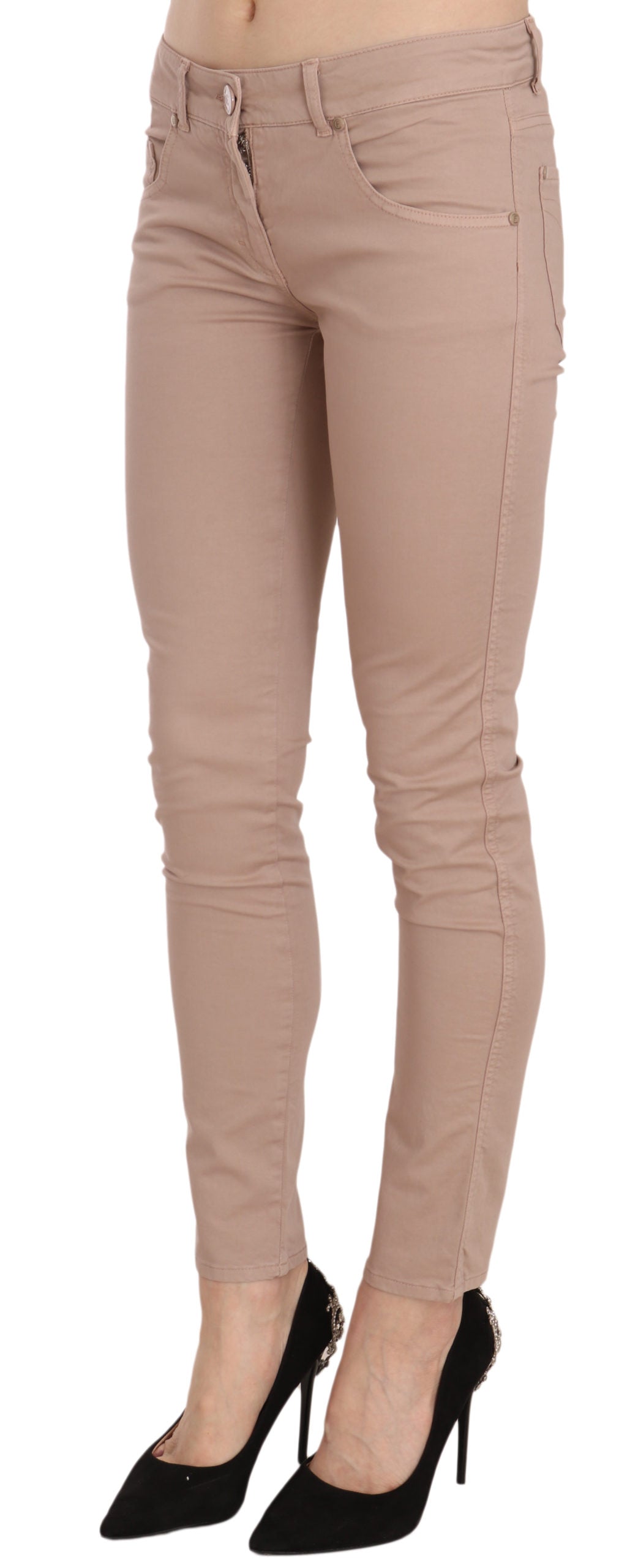 CRISTINAEFFE Brown Low Waist Slim Fit Skinny Cotton Pants CRISTINAEFFE