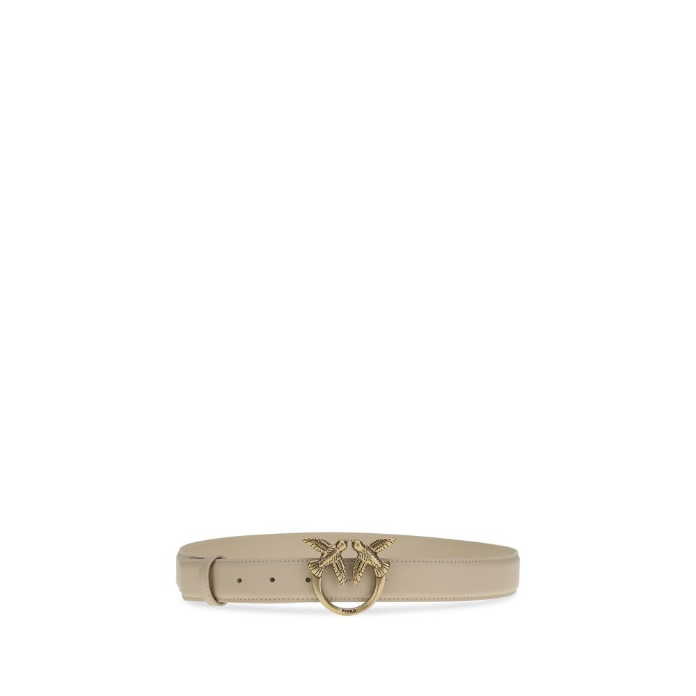 PINKO Beige Calf Leather Bos Taurus Belt PINKO