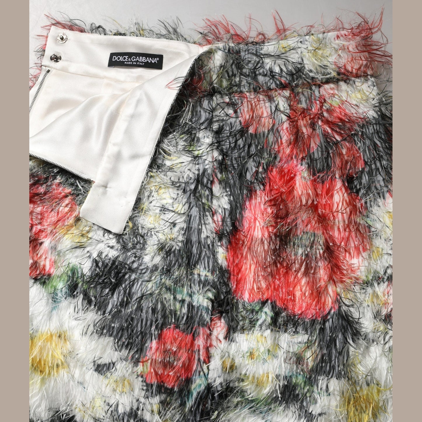 Dolce & Gabbana Multicolor Floral Textured Faux Fur Pencil Skirt