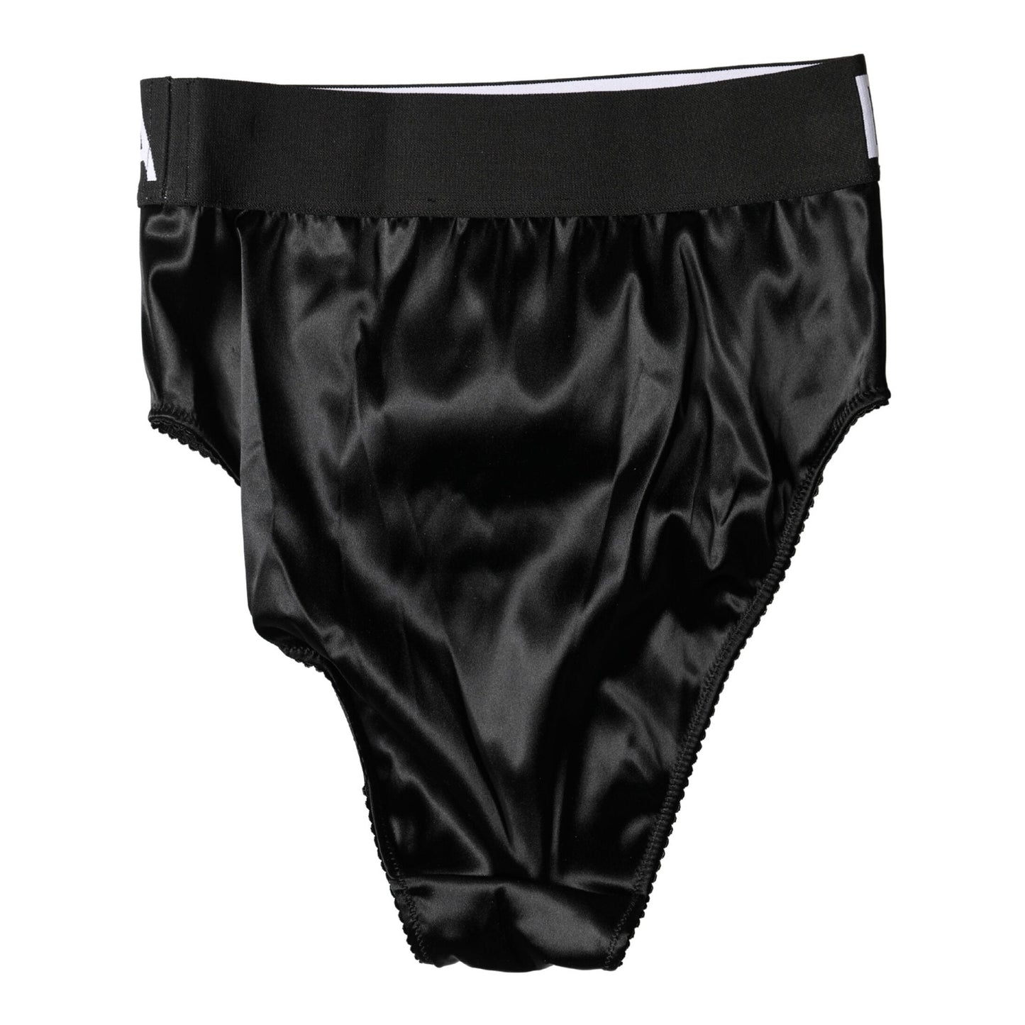 Dolce & Gabbana Black Satin High-Waist Brief Logo Women Underwear