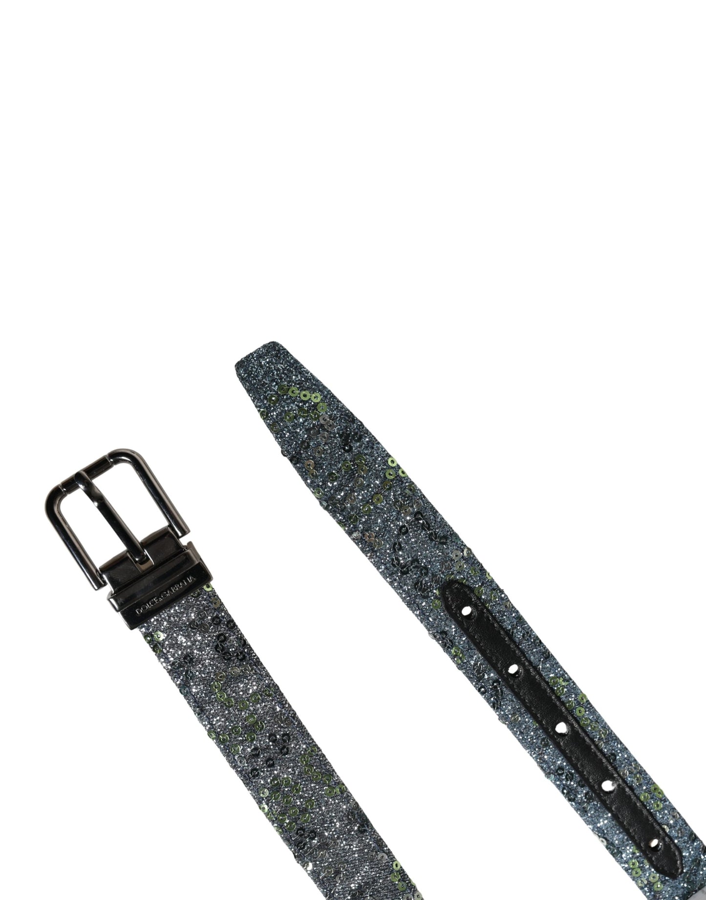 Dolce & Gabbana Men Multicolor Sequin Silver Metal Buckle Belt Dolce & Gabbana