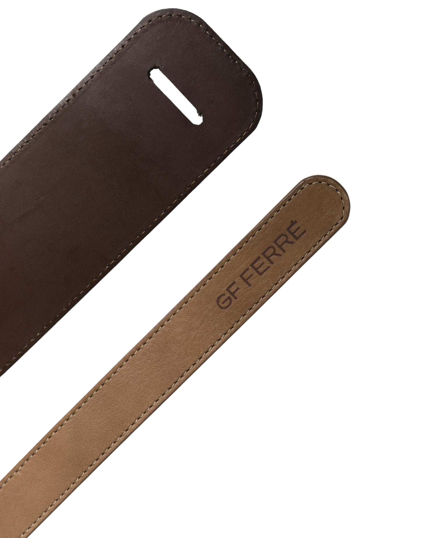 GF Ferre Brown Genuine Leather Logo Wide Waist Women Belt GF Ferre