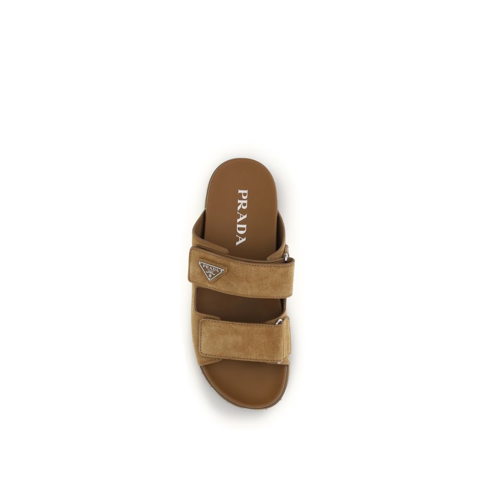 Prada Brown Calf Leather Bos Taurus Strap-On Sandals Prada