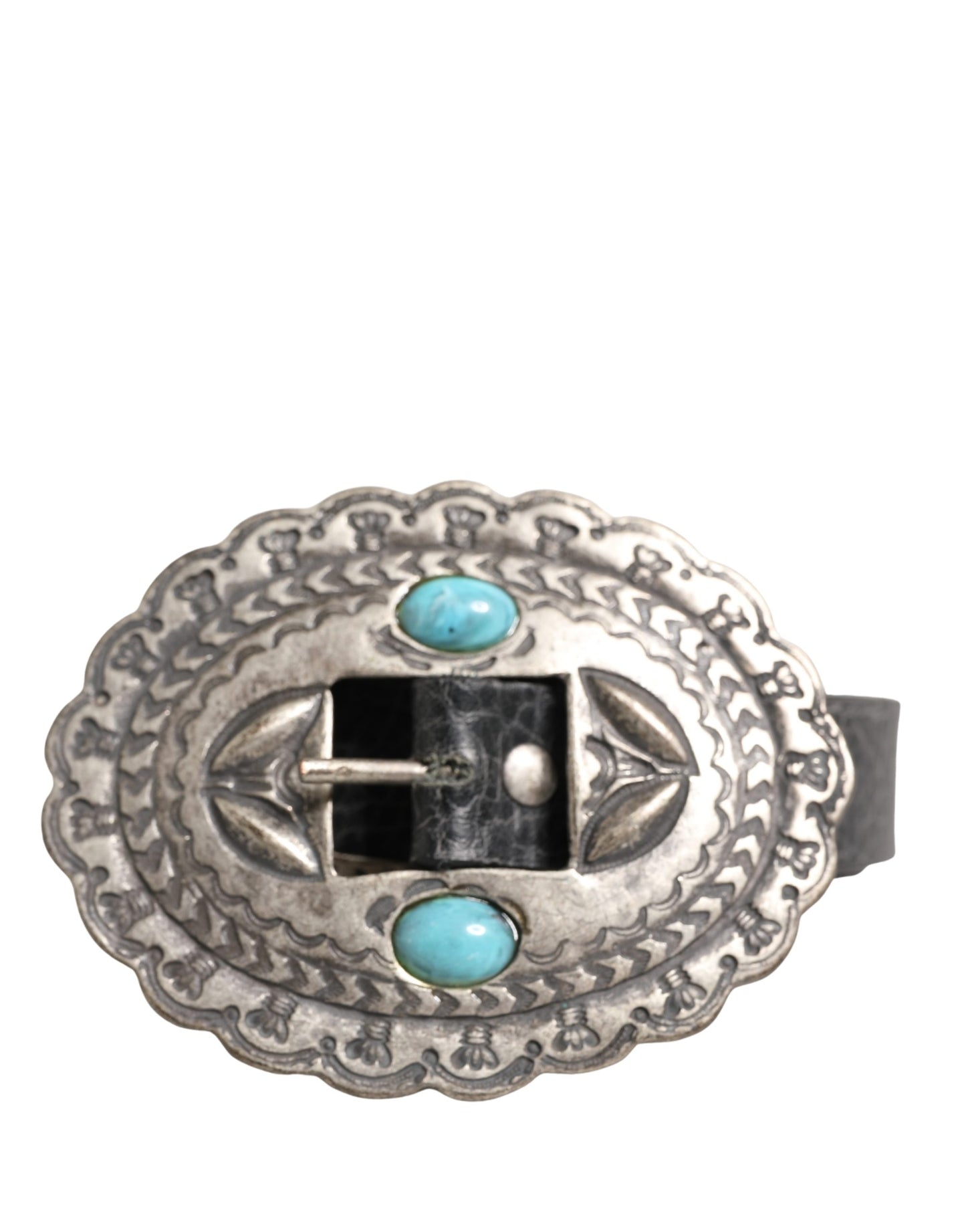 Cavalli Class Black Turquoise Leather Embellished Oval Buckle Belt Cavalli Class