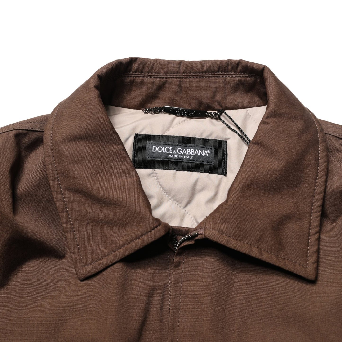 Dolce & Gabbana Brown Cotton Stretch Full Zip Bomber Jacket