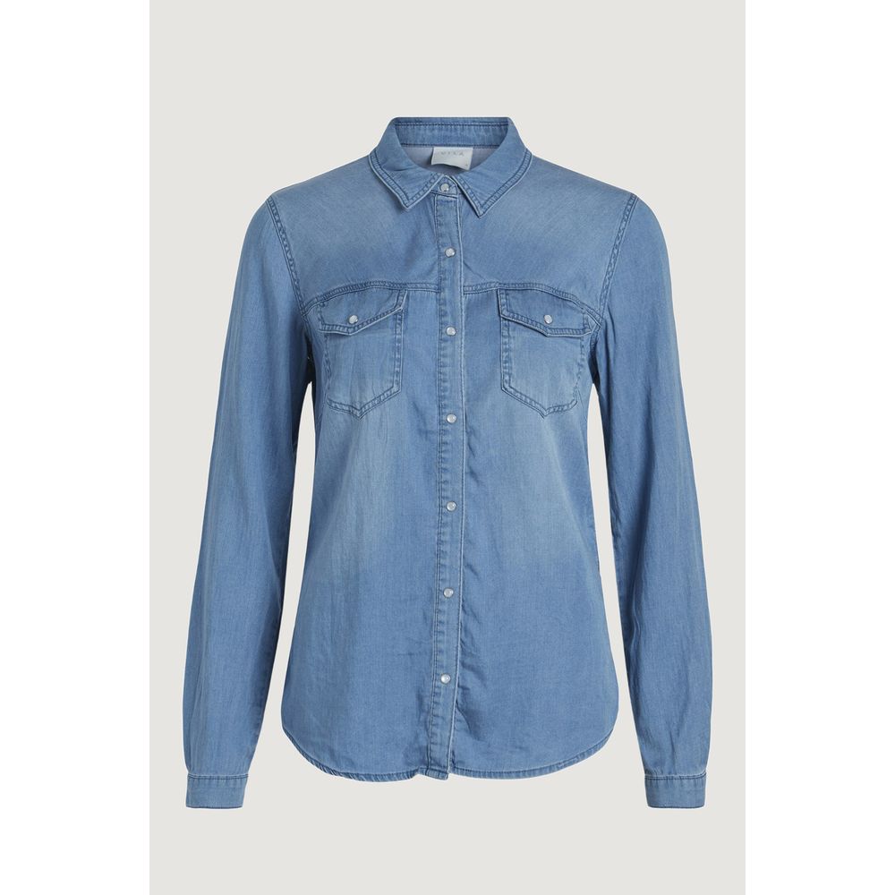 Vila Clothes Light Blue Cotton Blouse Vila Clothes