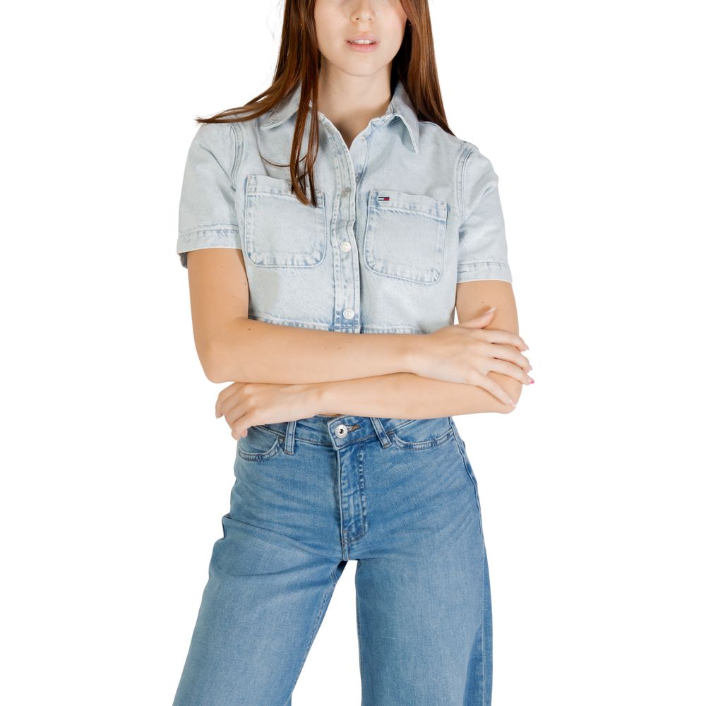 Tommy Hilfiger Jeans Light Blue Recycled Cotton Shortsleeve Shirt Tommy Hilfiger Jeans