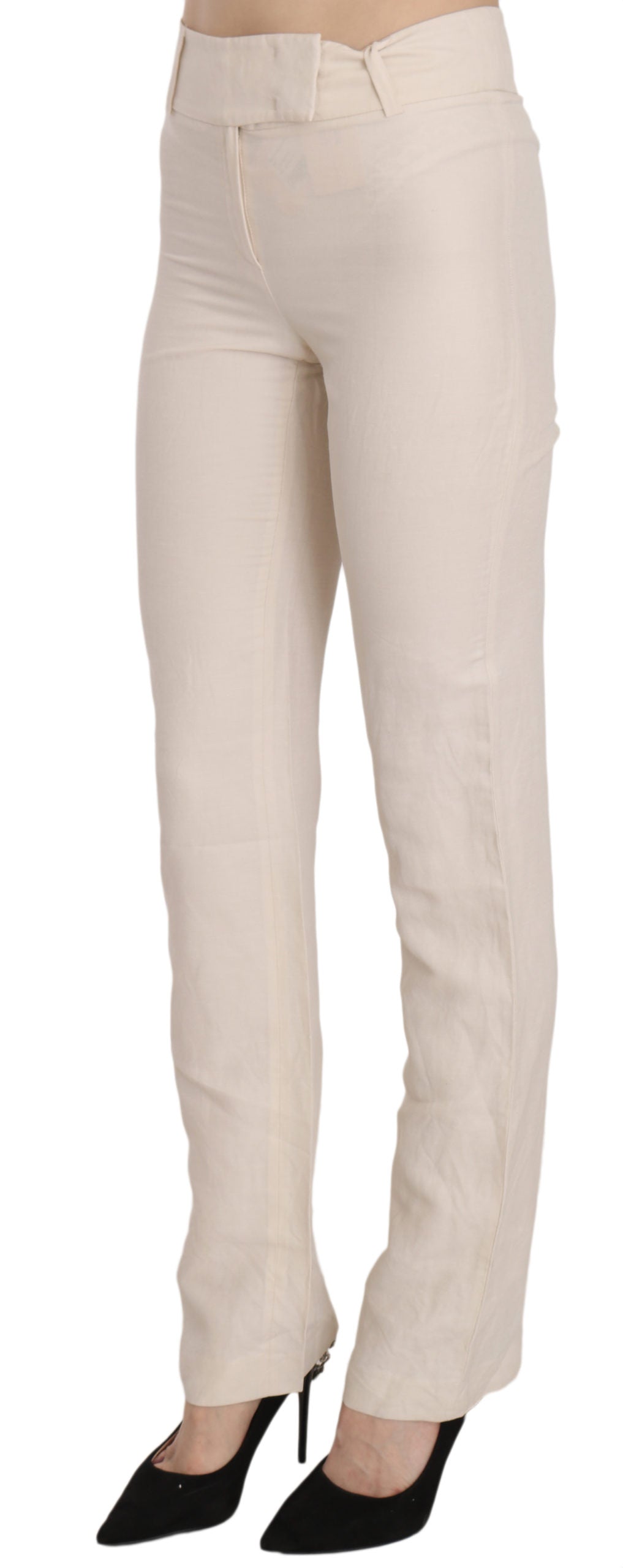 LAUREL White High Waist Silk Blend Flared Dress Trousers Pants LAUREL