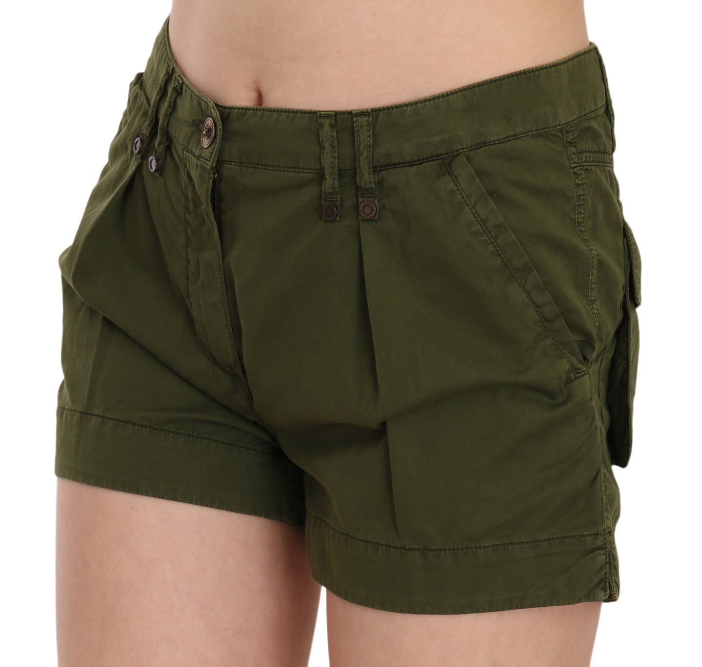 PLEIN SUD Green Mid Waist 100% Cotton Mini Shorts PLEIN SUD