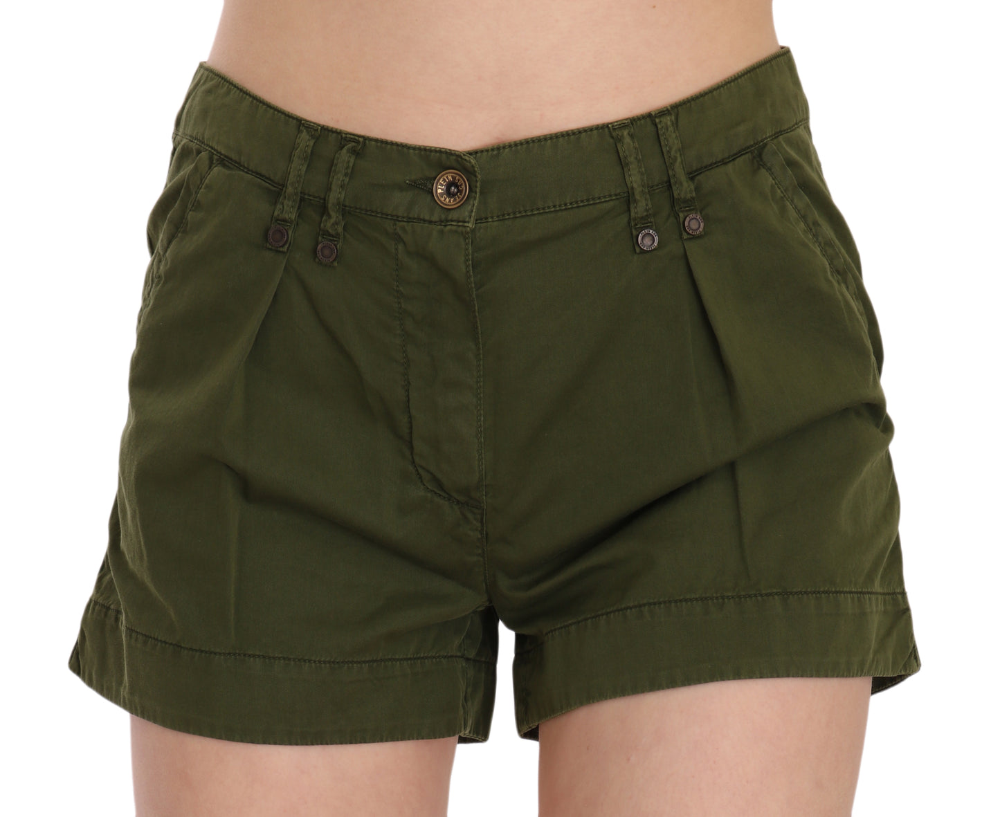 PLEIN SUD Green Mid Waist 100% Cotton Mini Shorts PLEIN SUD