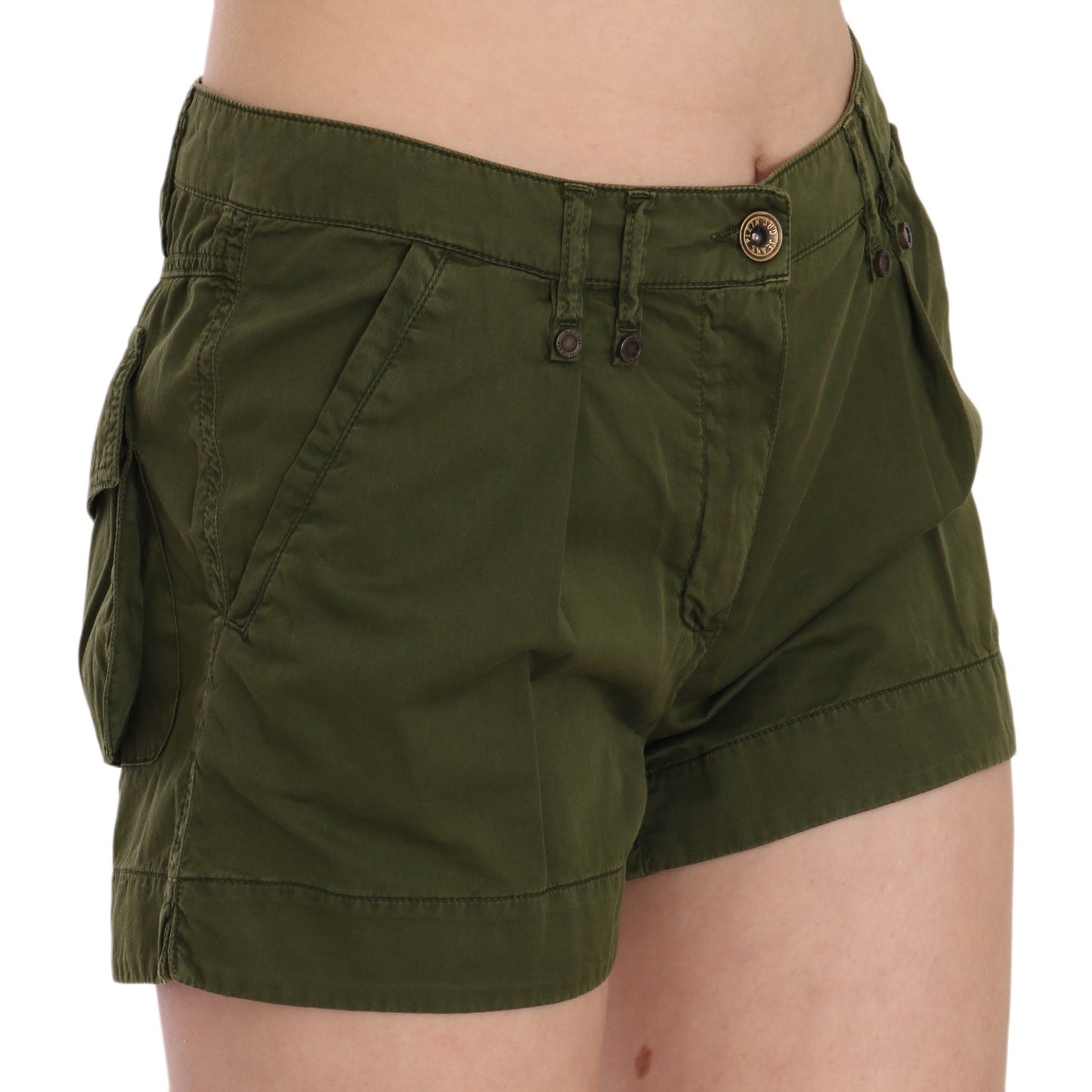 PLEIN SUD Green Mid Waist 100% Cotton Mini Shorts PLEIN SUD