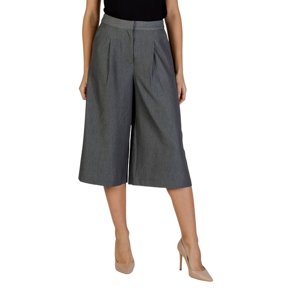ICHI Gray Polyester Cropped Pants ICHI