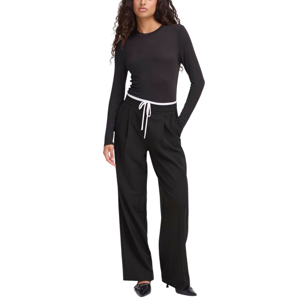 ICHI Black Polyester Pants ICHI