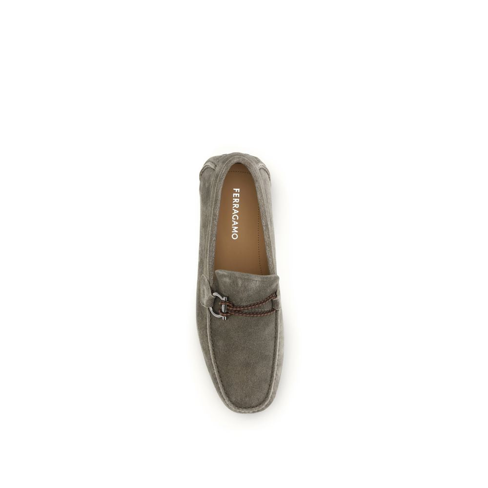 Ferragamo Gray Calf Leather Bos Taurus Slip-On Loafers Ferragamo
