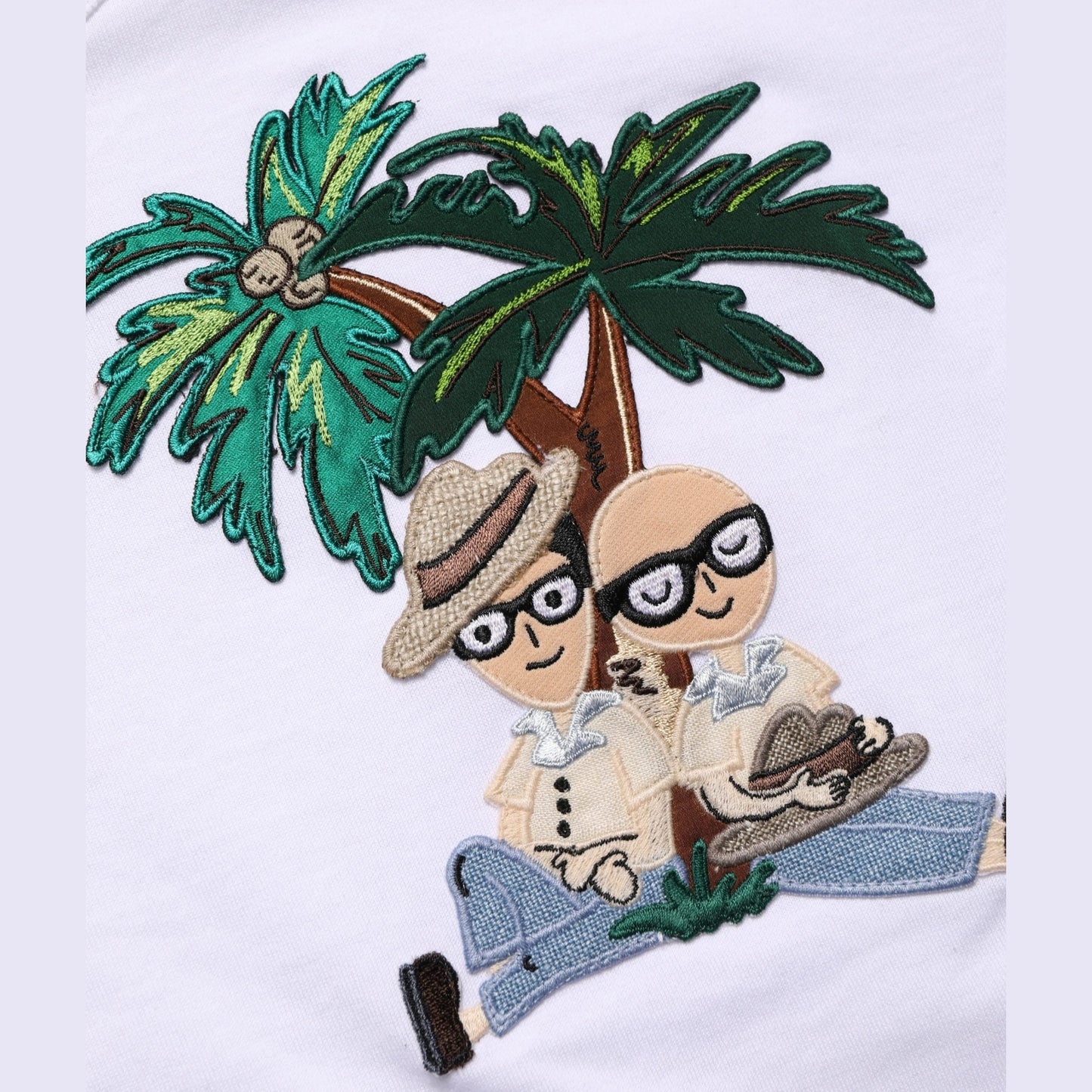 Dolce & Gabbana White Palm Embroidered Men Crew Neck T-shirt