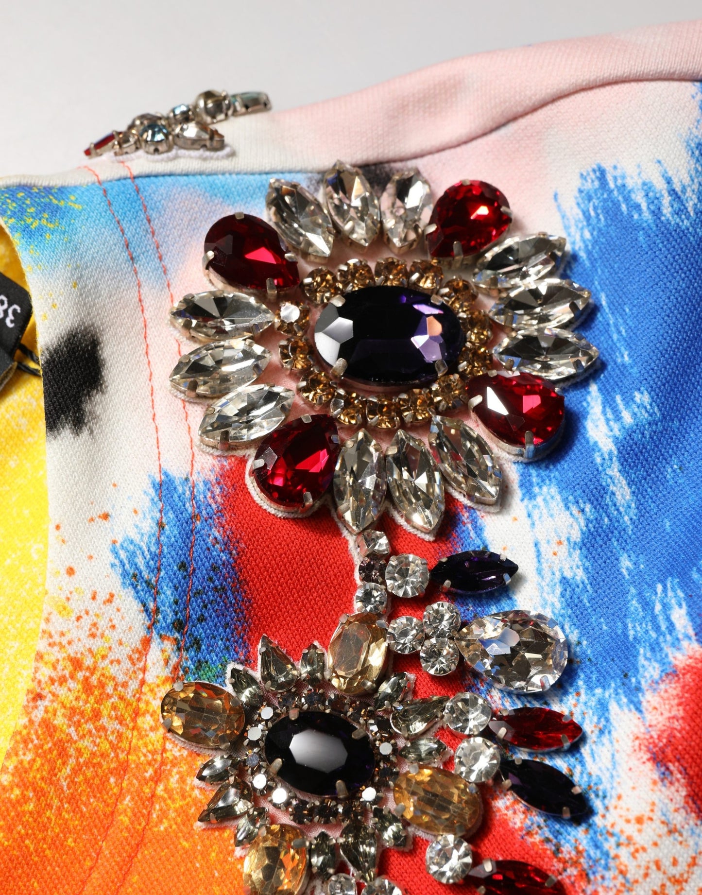 Dolce & Gabbana Multicolor Graffiti Crystals Crop Jersey Top Dolce & Gabbana