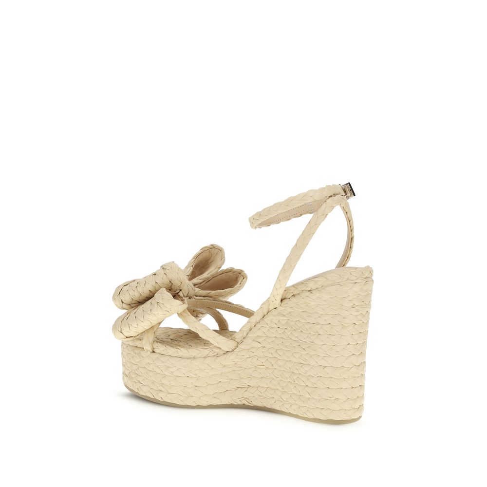 MACH & MACH Beige Raffia Wedge Sandals MACH & MACH
