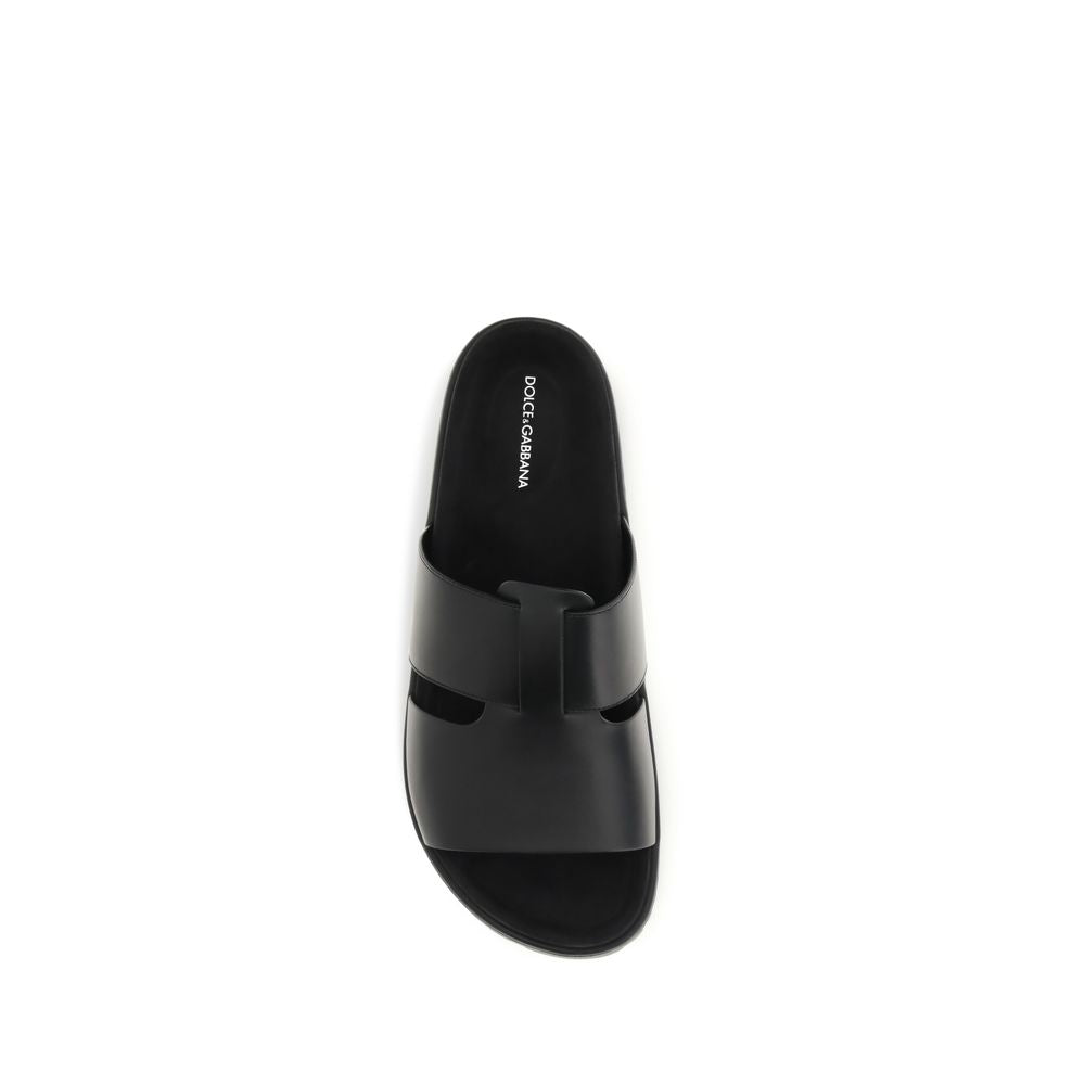 Dolce & Gabbana Black Calf Leather Bos Taurus Sandals Dolce & Gabbana