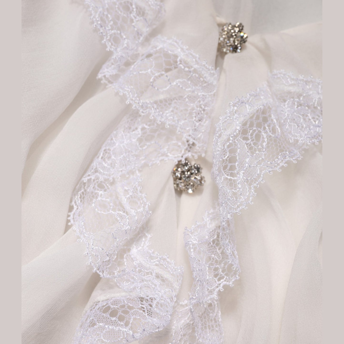 Dolce & Gabbana White LongSleeve Lace Trim Ruffled Blouse Top