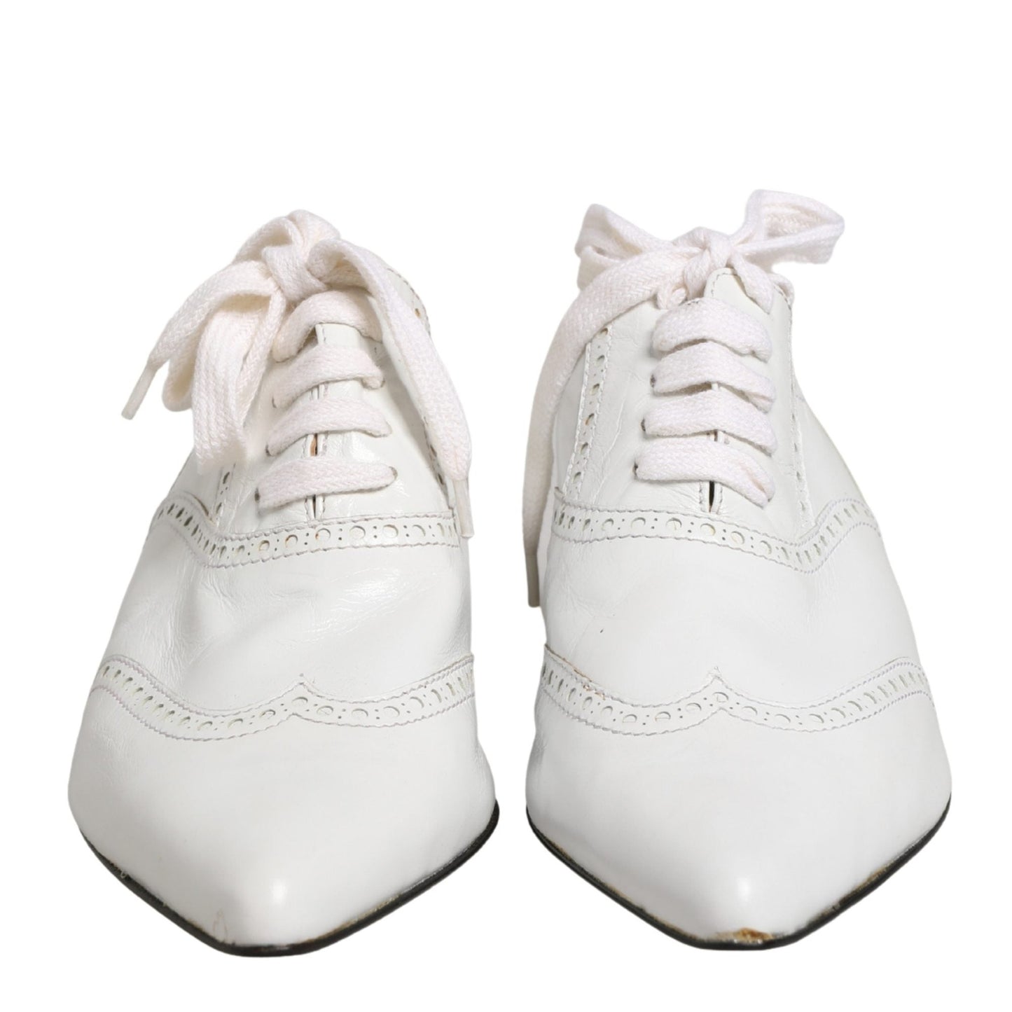 Dolce & Gabbana White Leather Brogue Oxford Lace Up Shoes