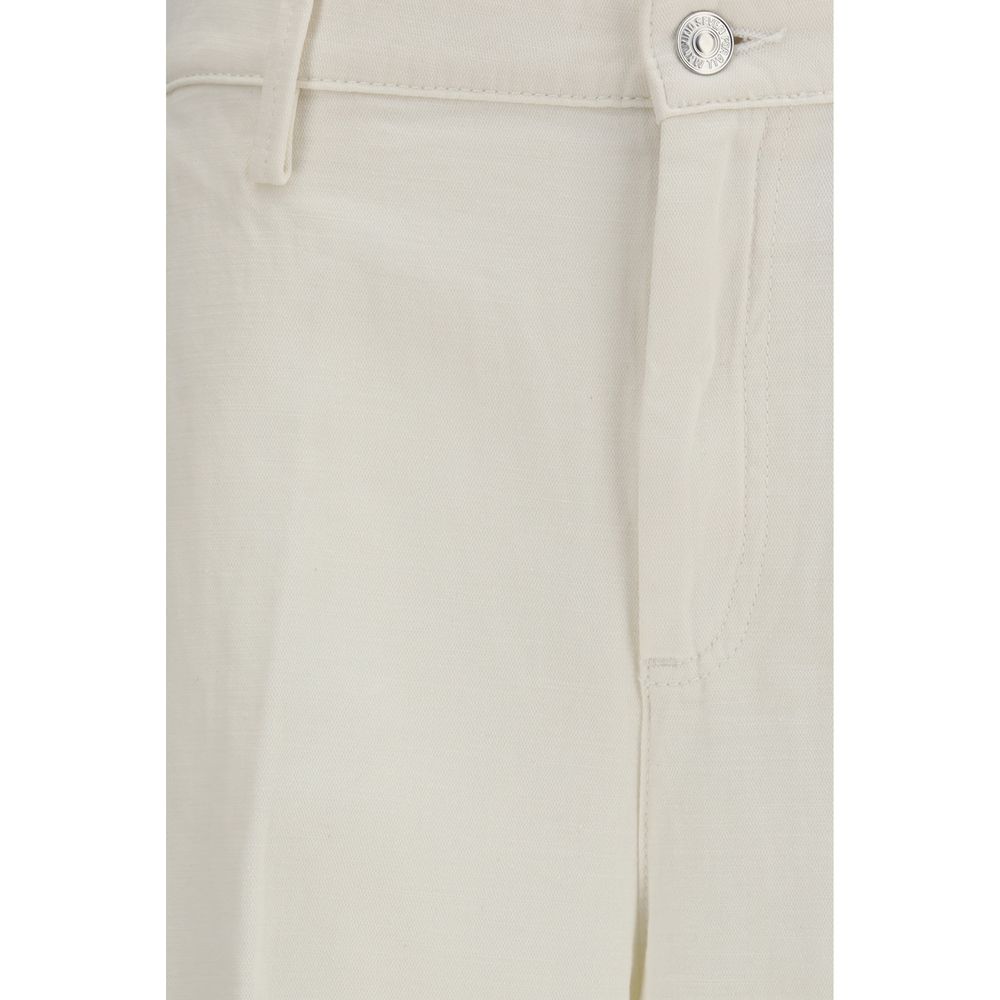 7FOR White Cotton Casual Pants 7FOR