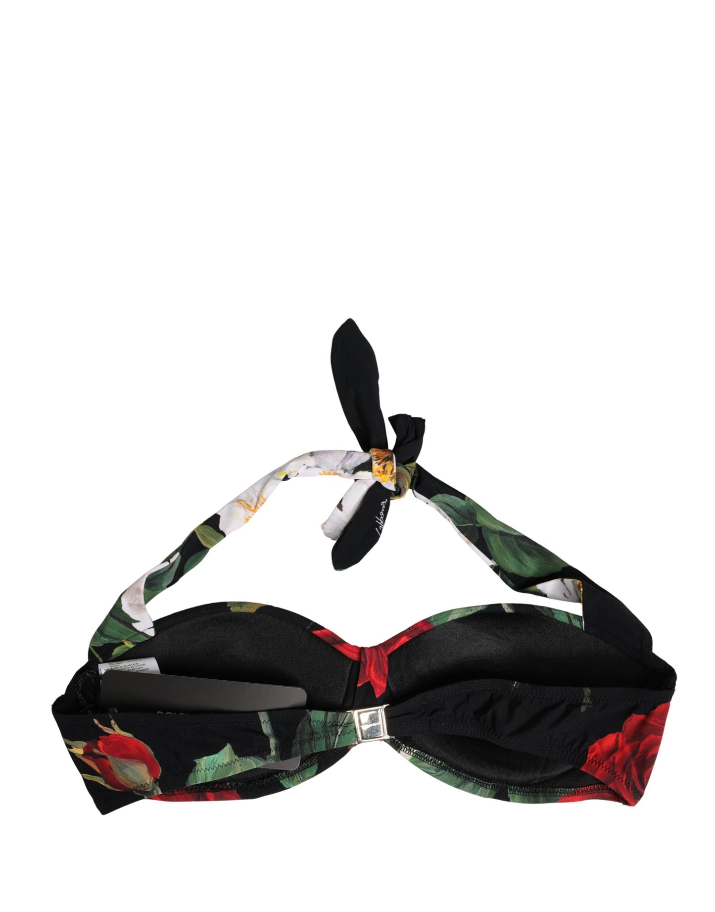 Dolce & Gabbana Black Floral Padded Halter Bikini Top Swimwear Dolce & Gabbana