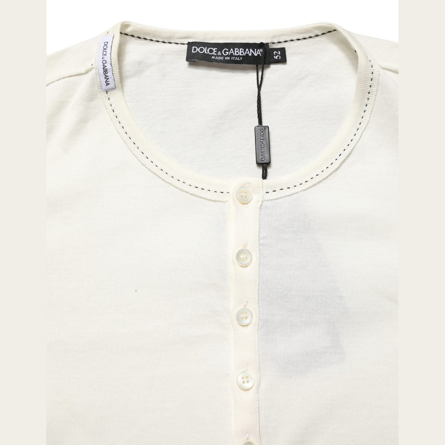 Dolce & Gabbana White Long Sleeves Henley Pullover Sweater Dolce & Gabbana