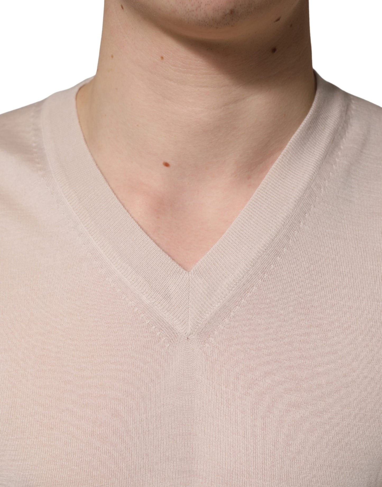 Dolce & Gabbana Beige Cashmere V-neck Men Pullover Sweater Dolce & Gabbana