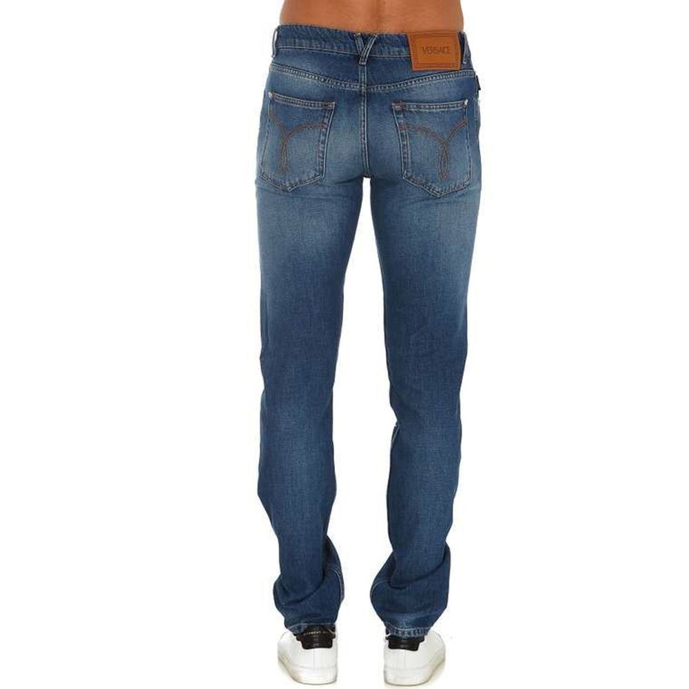 Versace Blue Cotton Straight-Leg Jeans Versace
