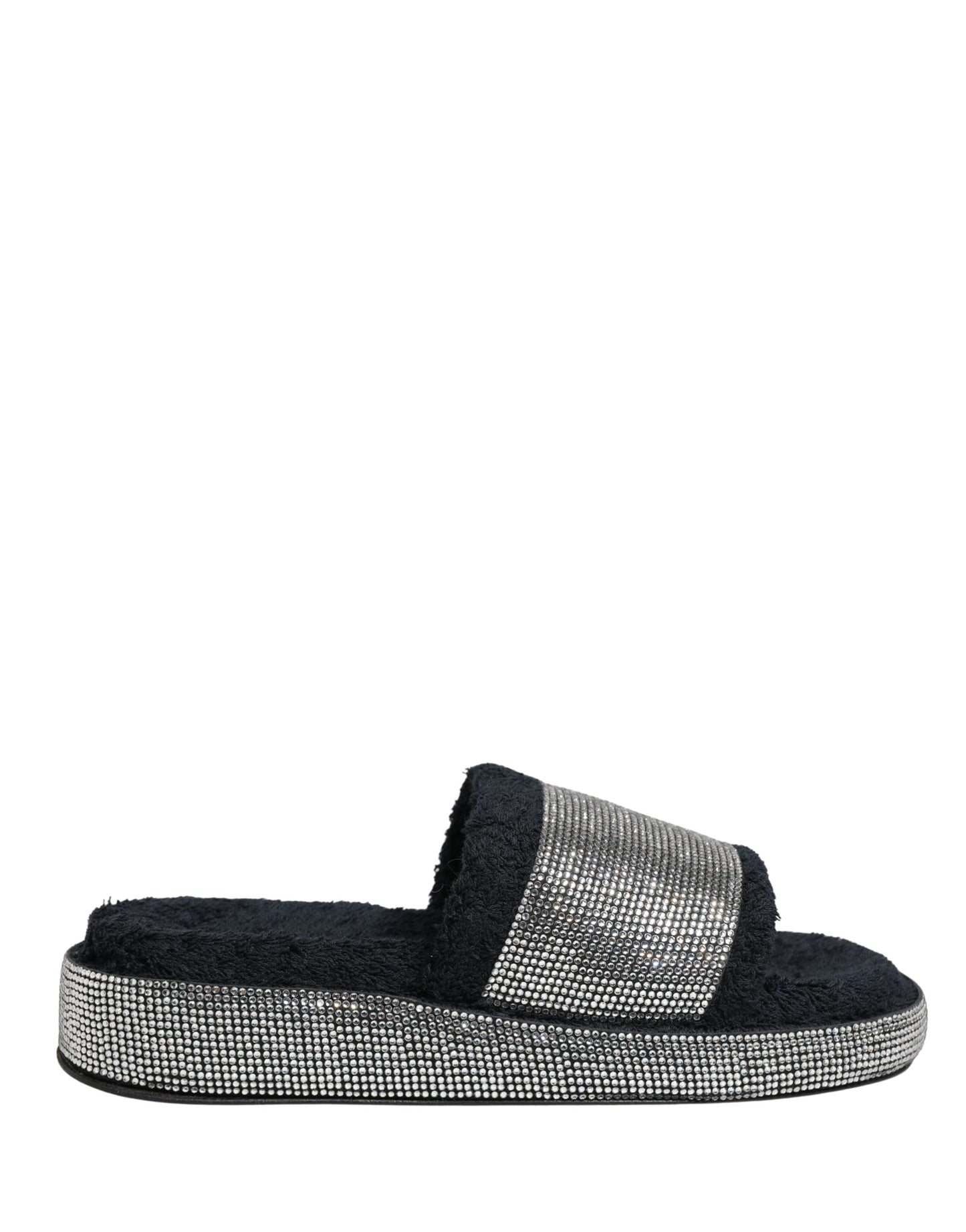 Dolce & Gabbana Black Crystal Embellished Platform Slides Shoes Dolce & Gabbana