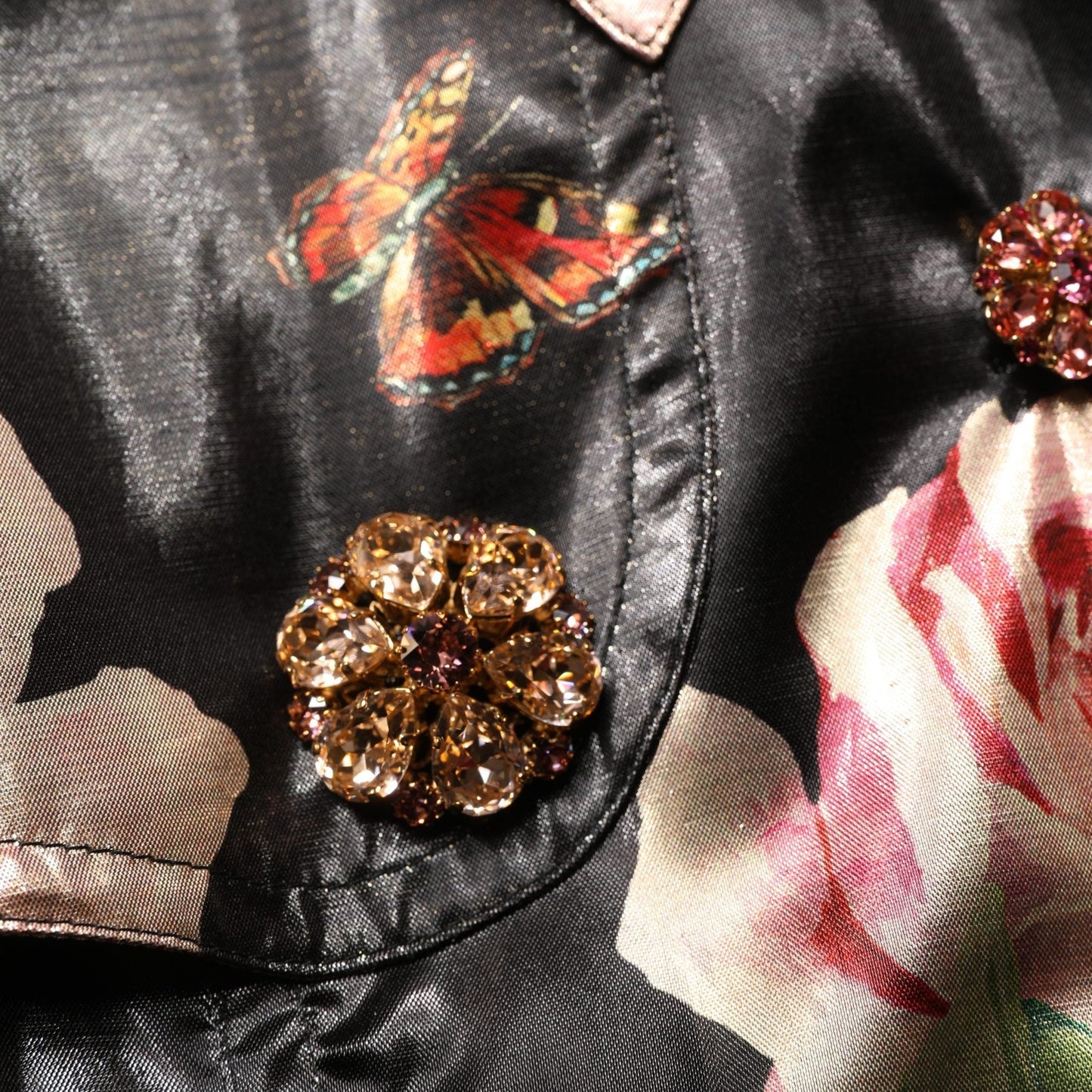 Dolce & Gabbana Black Floral Belted Polyester Trench Coat Jacket